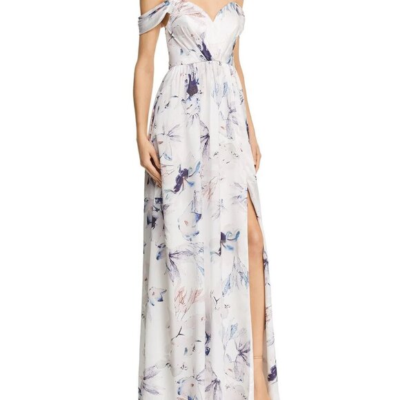 Bariano Dresses & Skirts - NWT Bariano White Floral Off the Shoulder  Padded Bust Cap Sleeve Gown Dress M